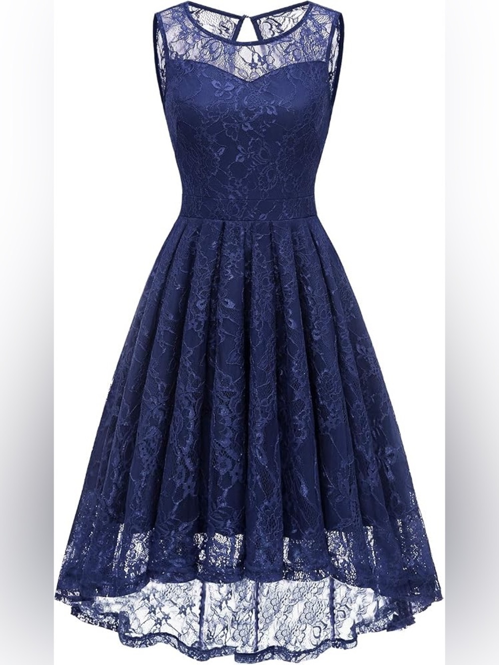 Gardenwed Sleeveless Navy Lace Fit & Flare Dress